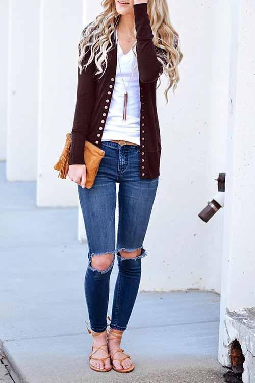 Omyke Long Sleeves Buttons Design Cardigan(7 Colors)