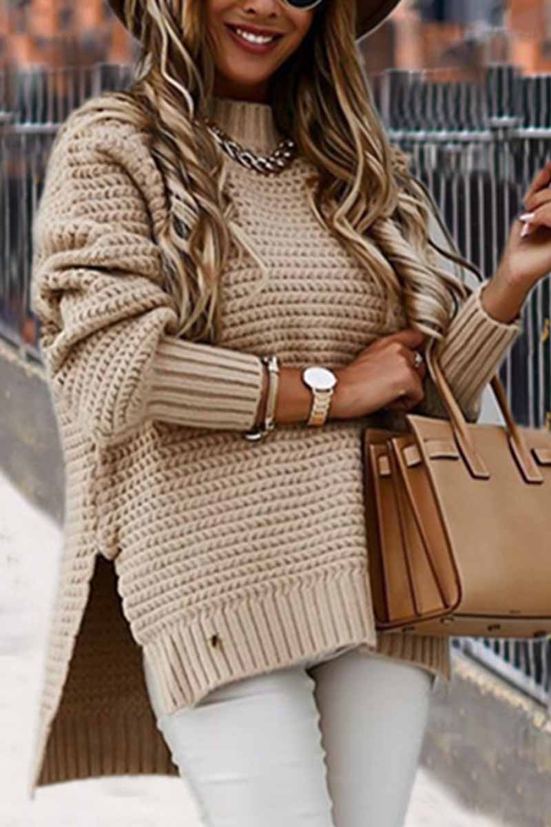 Omyke Half-high Neck Drawstring Knit Sweater