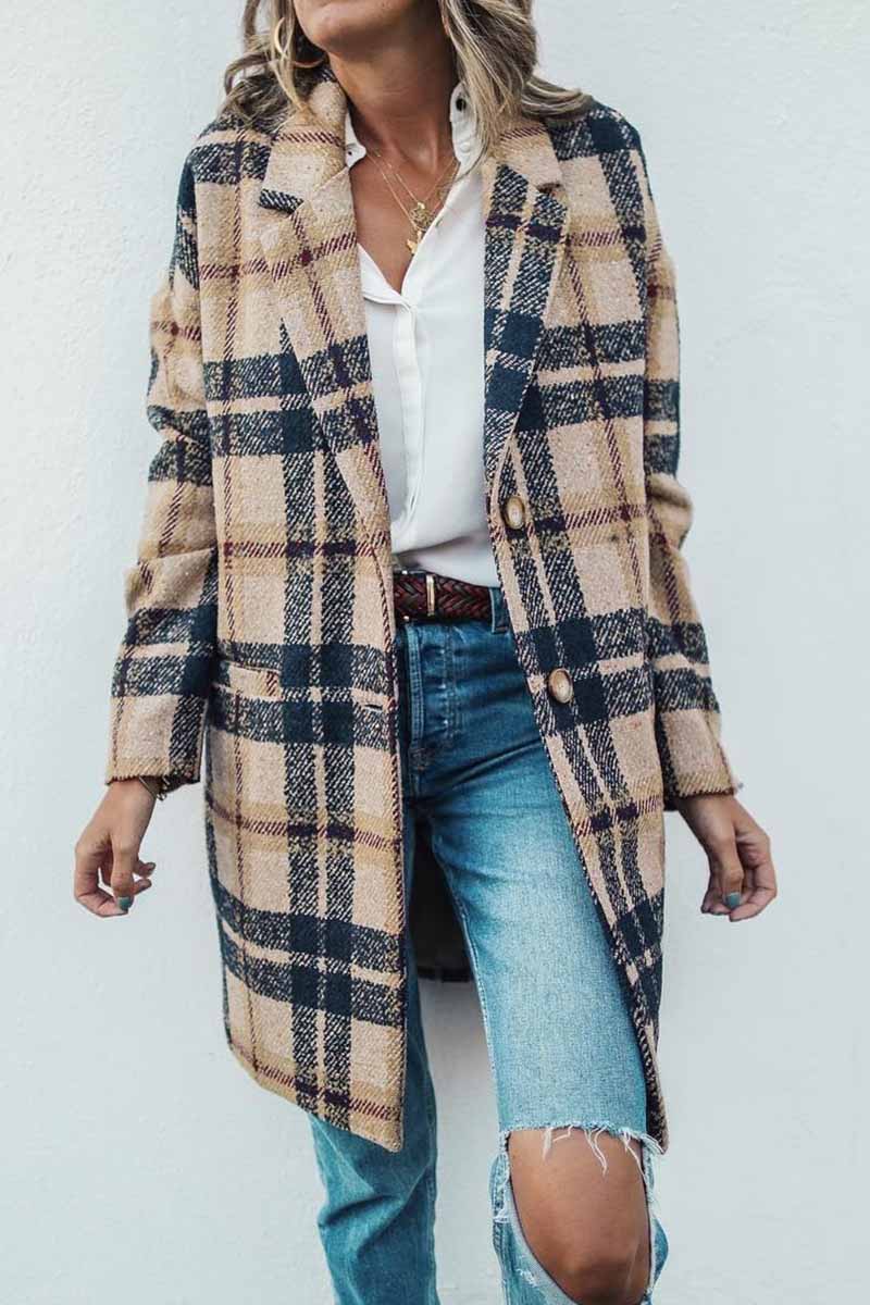 Omyke Plaid Contrast Windproof Coat