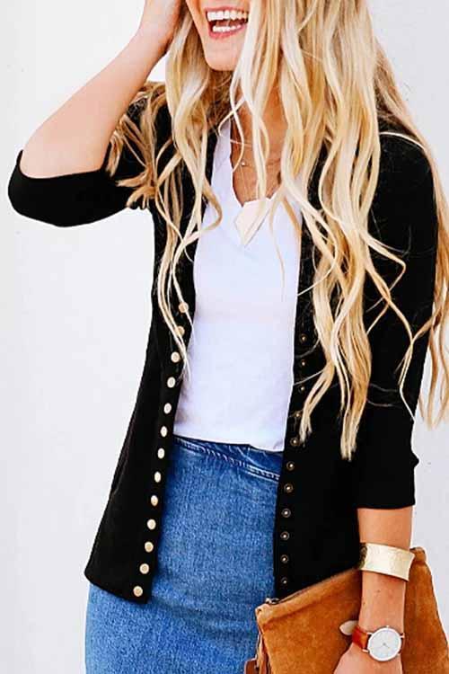 Omyke Long Sleeves Buttons Design Cardigan(7 Colors)