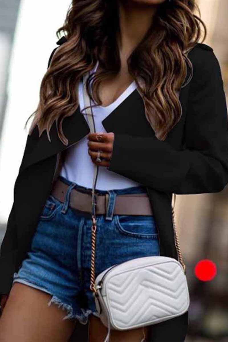Omyke Long Sleeve Lapel Solid Trench Coat