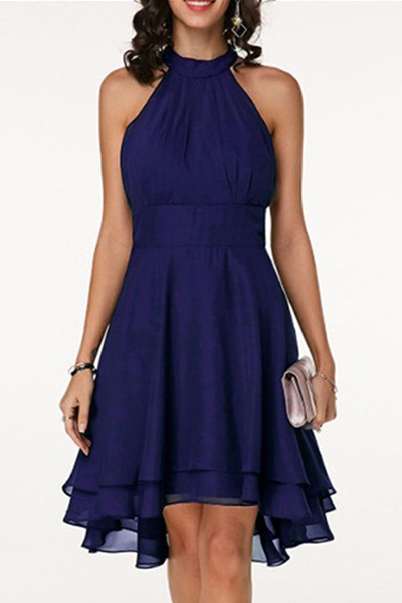 Fashion Street Solid Patchwork Halter A Line Dresses