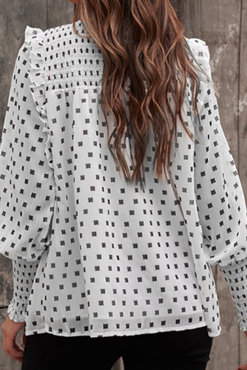 Omyke Casual Elegant Print Patchwork Stringy Selvedge O Neck Tops(4 colors)