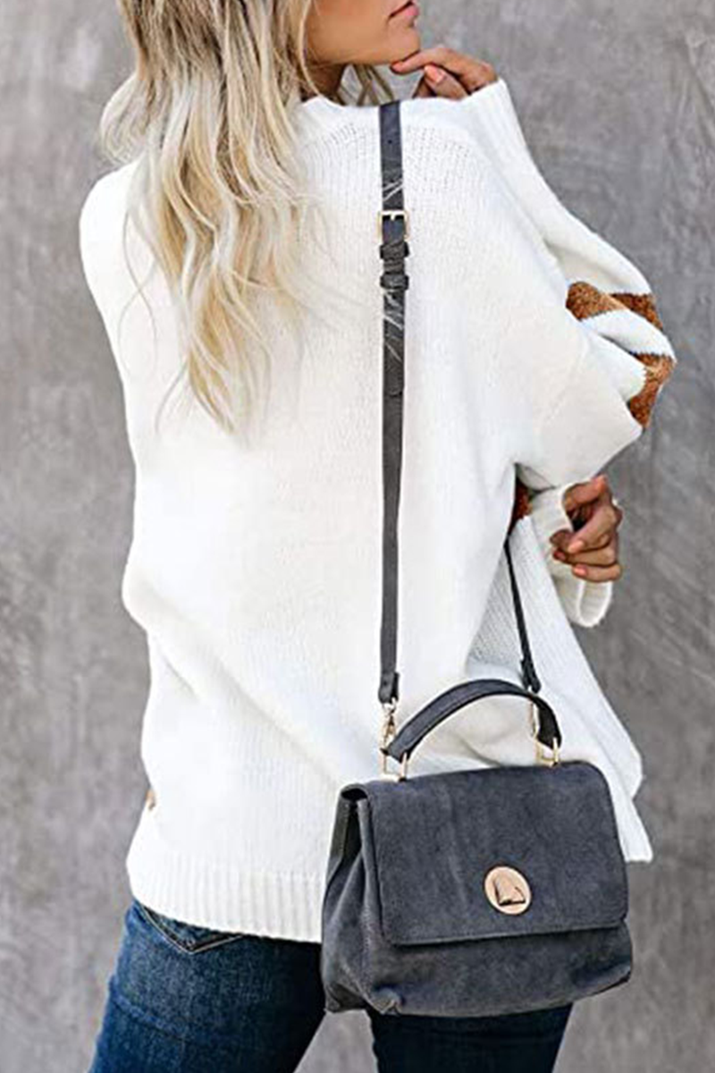 Casual Patchwork Contrast O Neck Tops Sweater