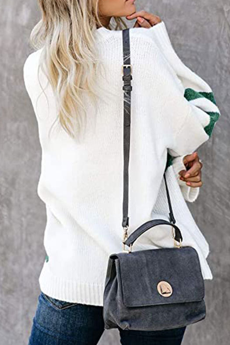 Casual Patchwork Contrast O Neck Tops Sweater