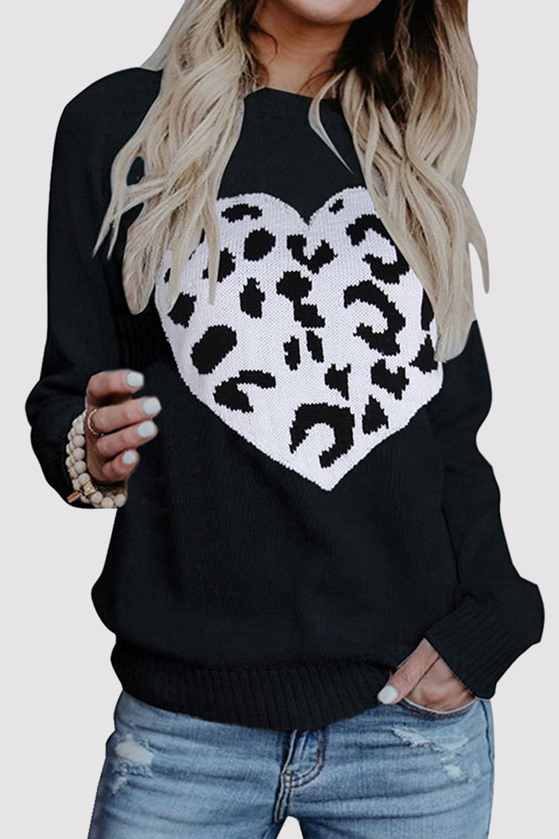 Omyke Casual Print Patchwork O Neck Tops Sweater(4 colors)