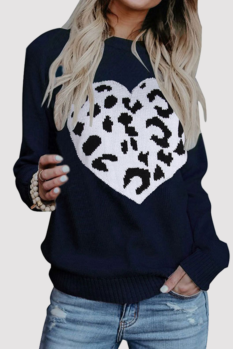 Omyke Casual Print Patchwork O Neck Tops Sweater(4 colors)