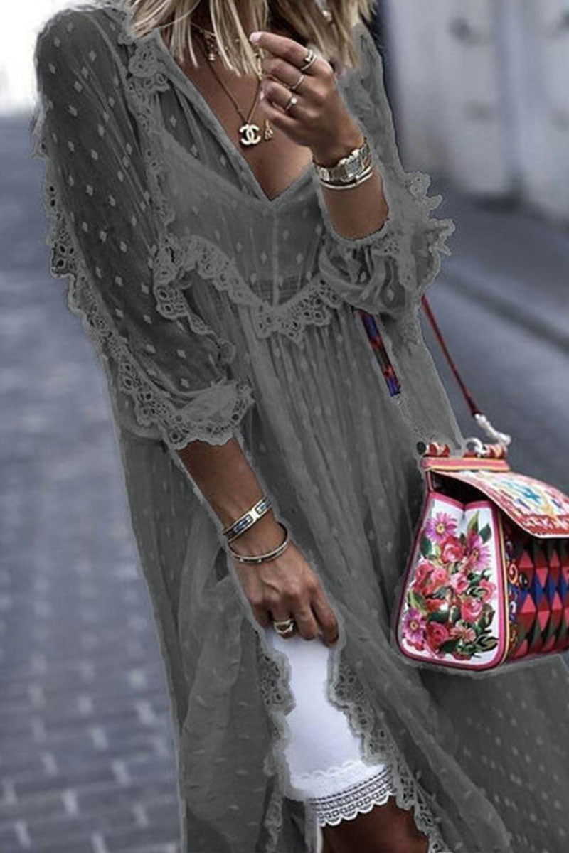Fashion Casual Solid See-through V Neck Princess Dresses(Without strap)(4 Colors)
