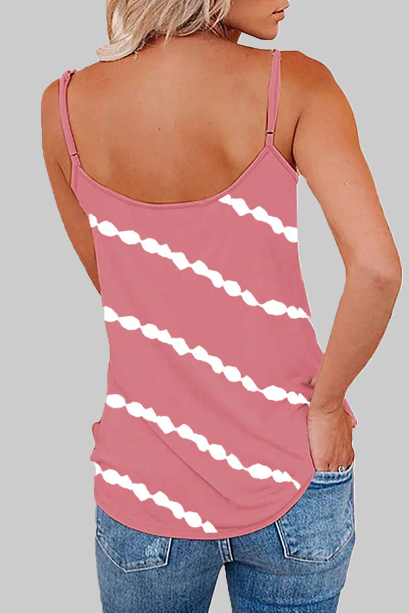 Fashion Casual Striped Print Split Joint V Neck Tops(6 colors)