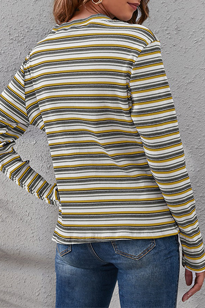 Casual Striped Split Joint Basic O Neck Tops
