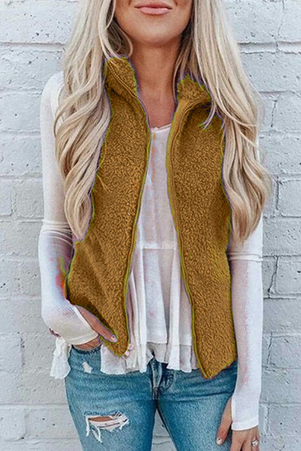 Fashion Solid Pocket Zipper Mandarin Collar Tops(7 colors)