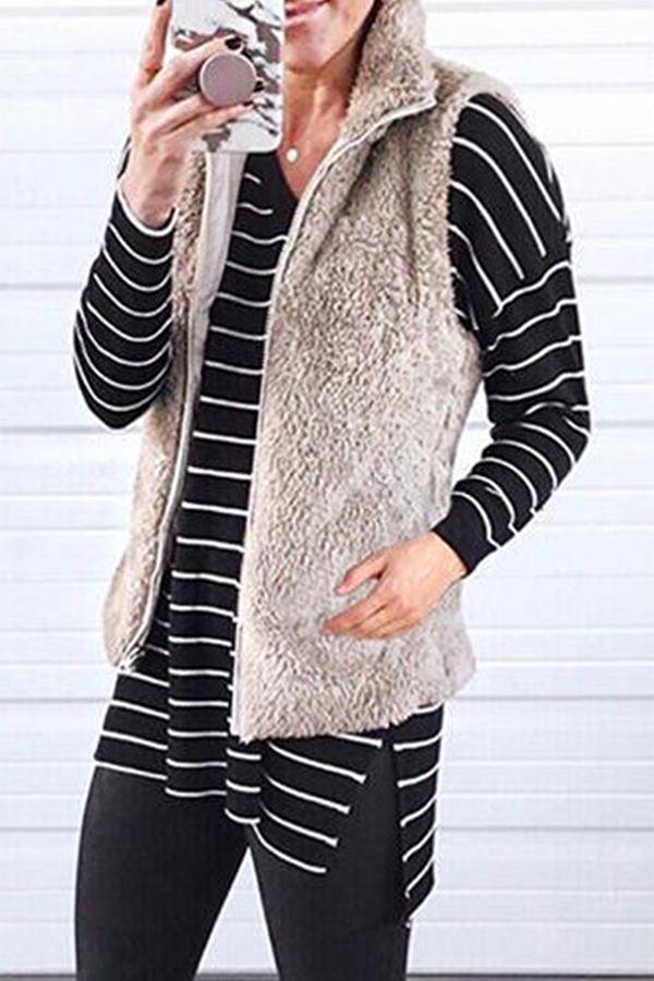 Fashion Solid Pocket Zipper Mandarin Collar Tops(7 colors)