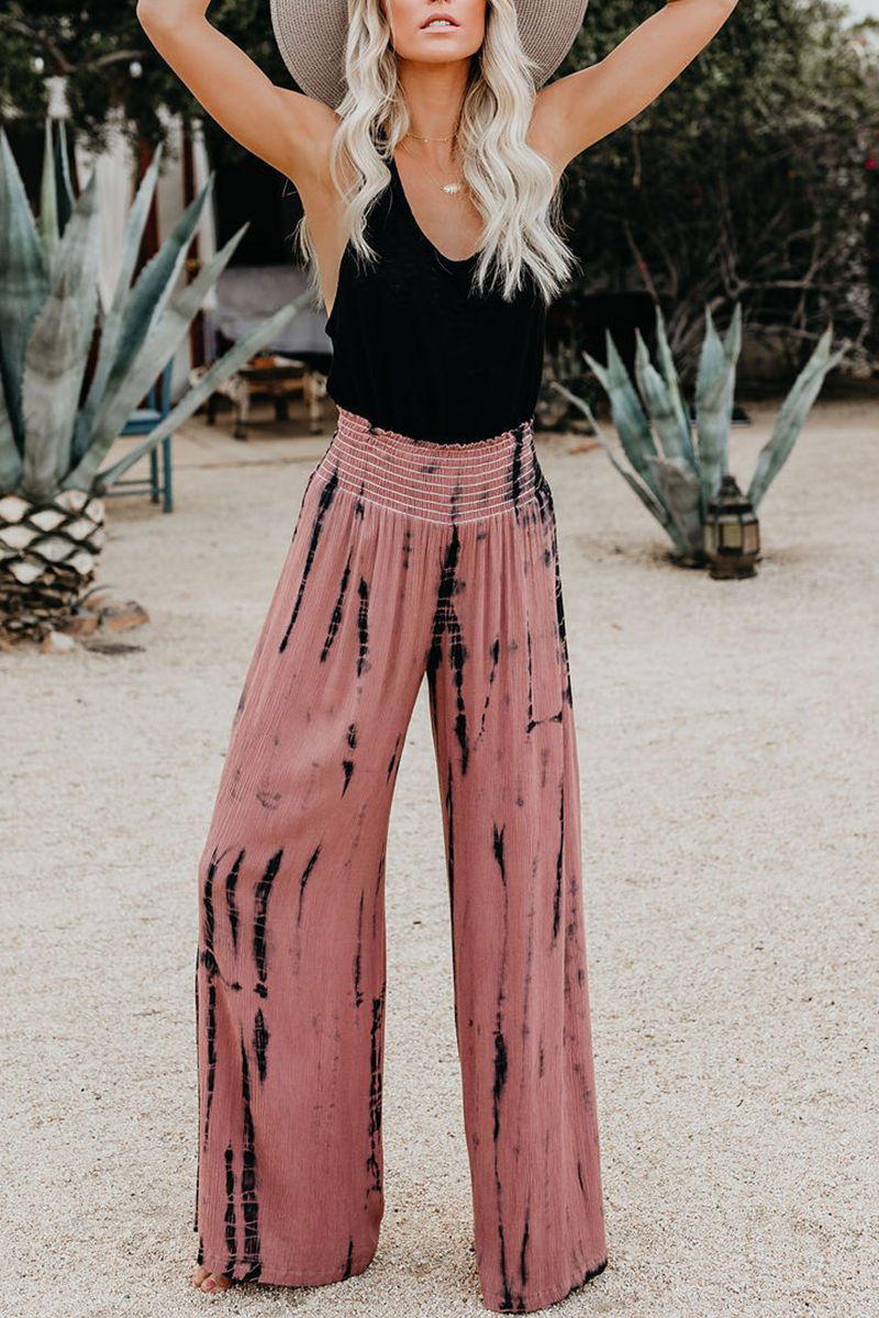 Casual Print Patchwork Straight High Waist Wide Leg Full Print Bottoms(7 colors)