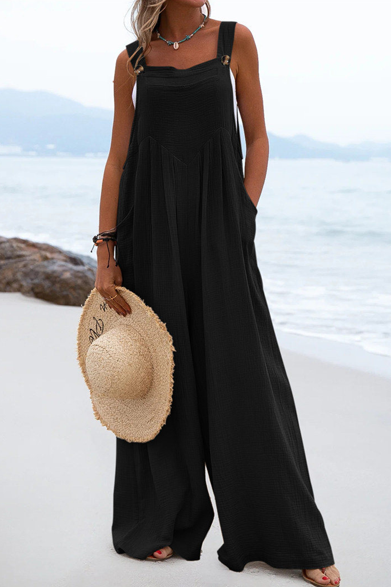 Casual Solid Split Joint Square Collar Loose Jumpsuits(7 colors)