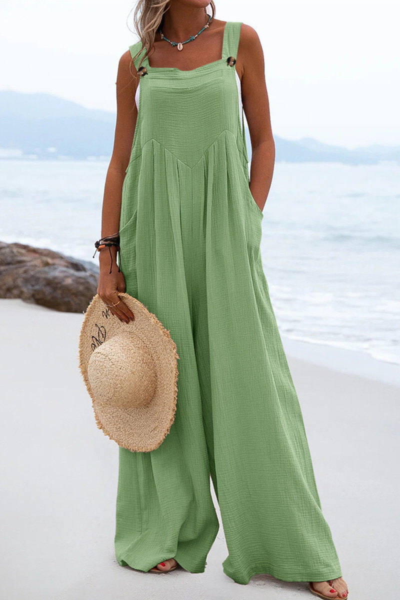 Casual Solid Split Joint Square Collar Loose Jumpsuits(7 colors)