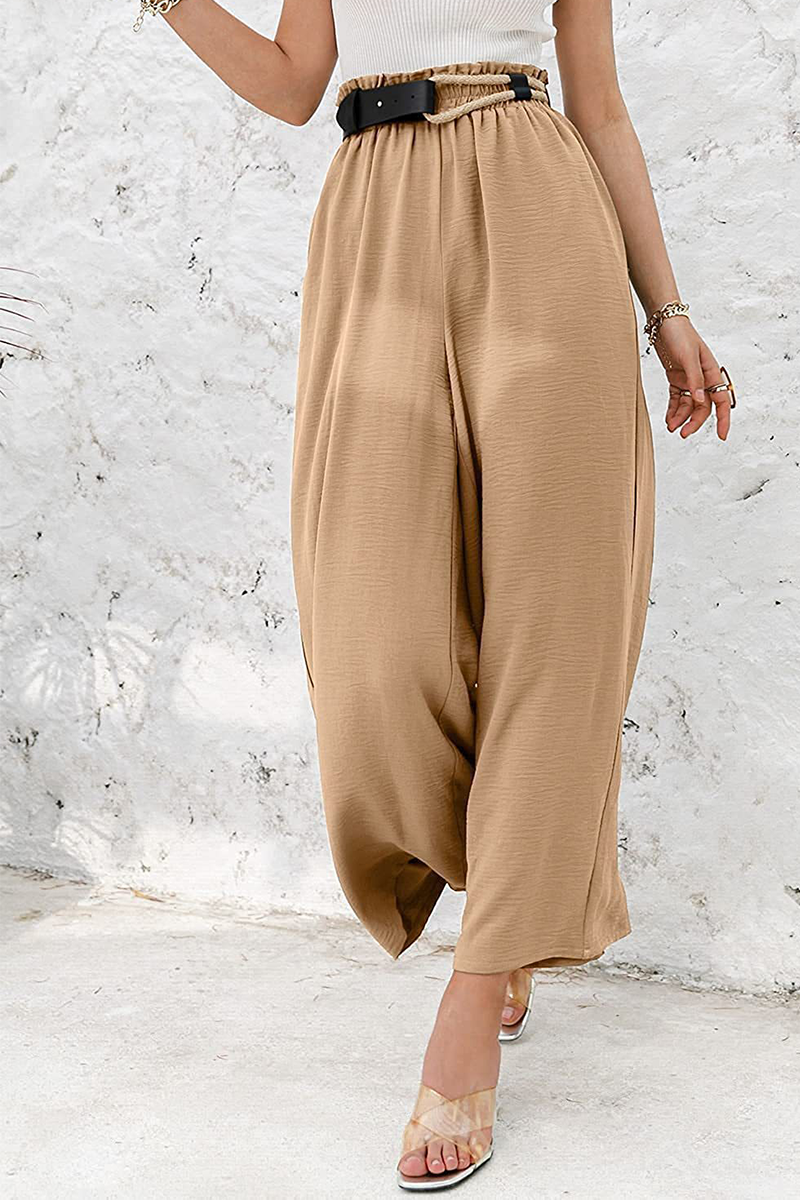 Casual Solid Patchwork Loose High Waist Wide Leg Solid Color Bottoms(10 colors)