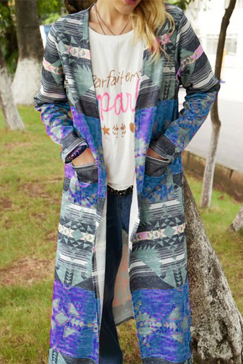 Fashion Geometric Patchwork Asymmetrical Printing Outerwear(6 Colors)