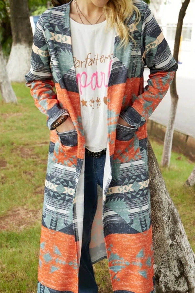 Fashion Geometric Patchwork Asymmetrical Printing Outerwear(6 Colors)