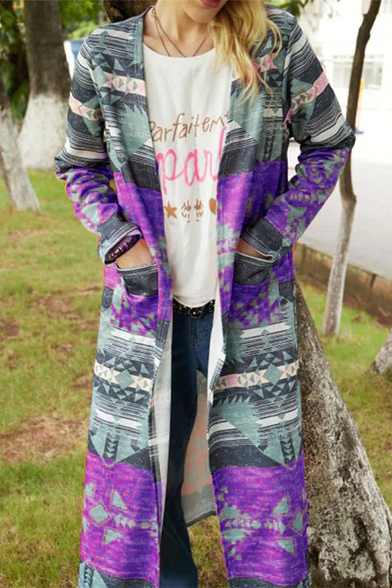 Fashion Geometric Patchwork Asymmetrical Printing Outerwear(6 Colors)