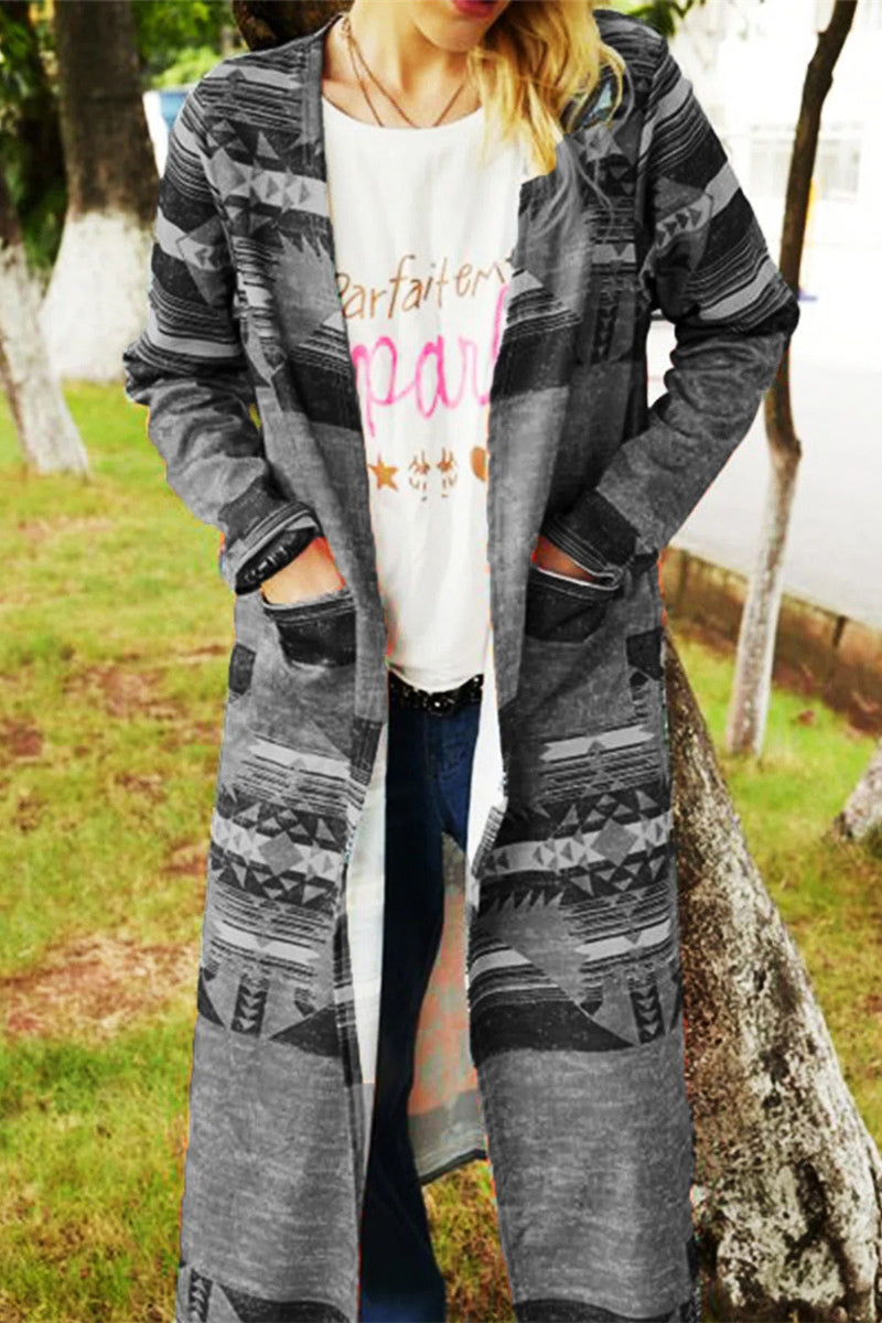 Fashion Geometric Patchwork Asymmetrical Printing Outerwear(6 Colors)