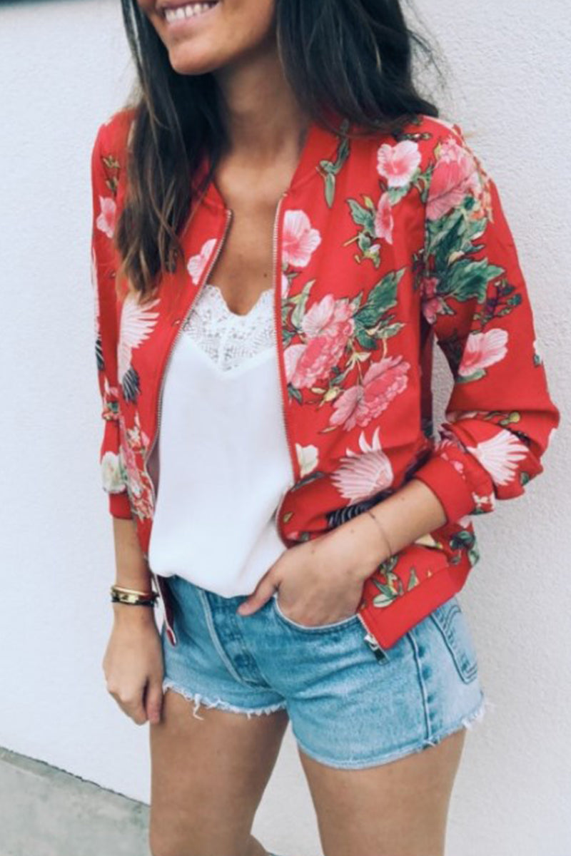 Fashion Floral Patchwork O Neck Outerwear(7 Colors)