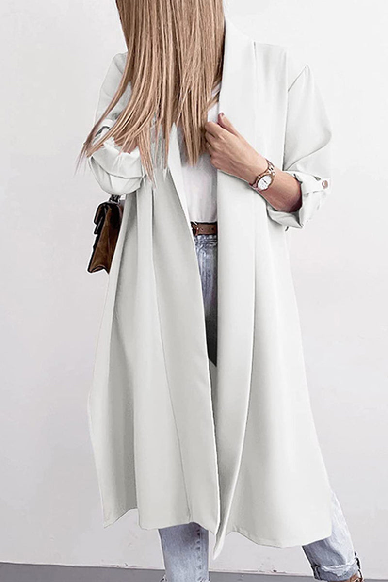 Fashion Elegant Solid Slit Turndown Collar Outerwear