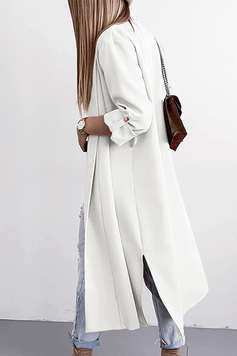 Fashion Elegant Solid Slit Turndown Collar Outerwear