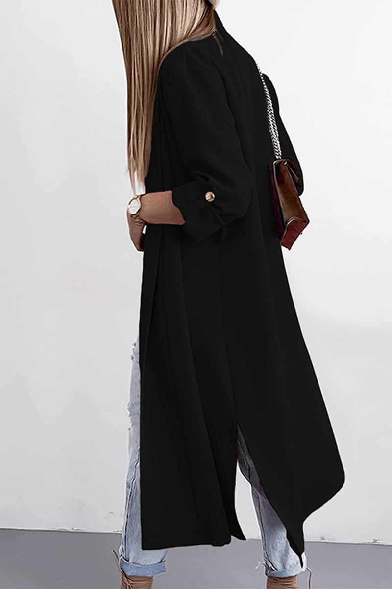 Fashion Elegant Solid Slit Turndown Collar Outerwear