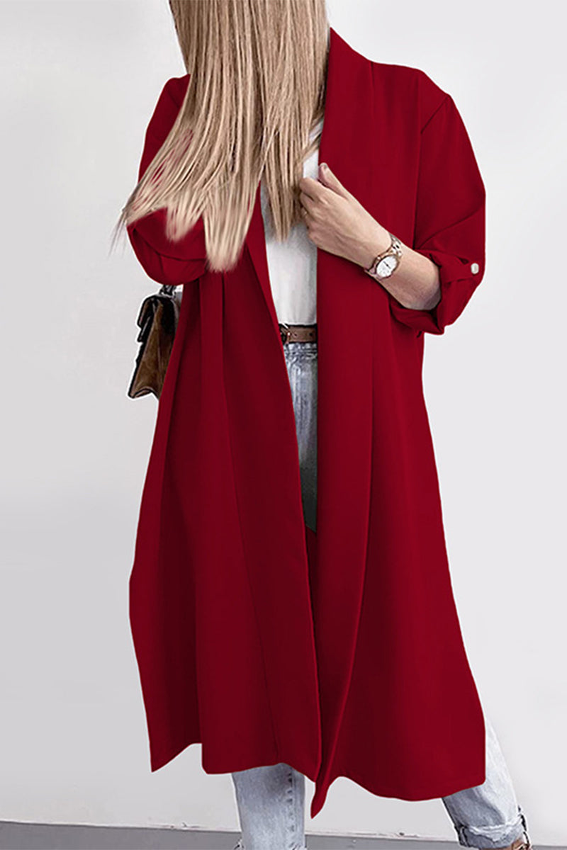 Fashion Elegant Solid Slit Turndown Collar Outerwear
