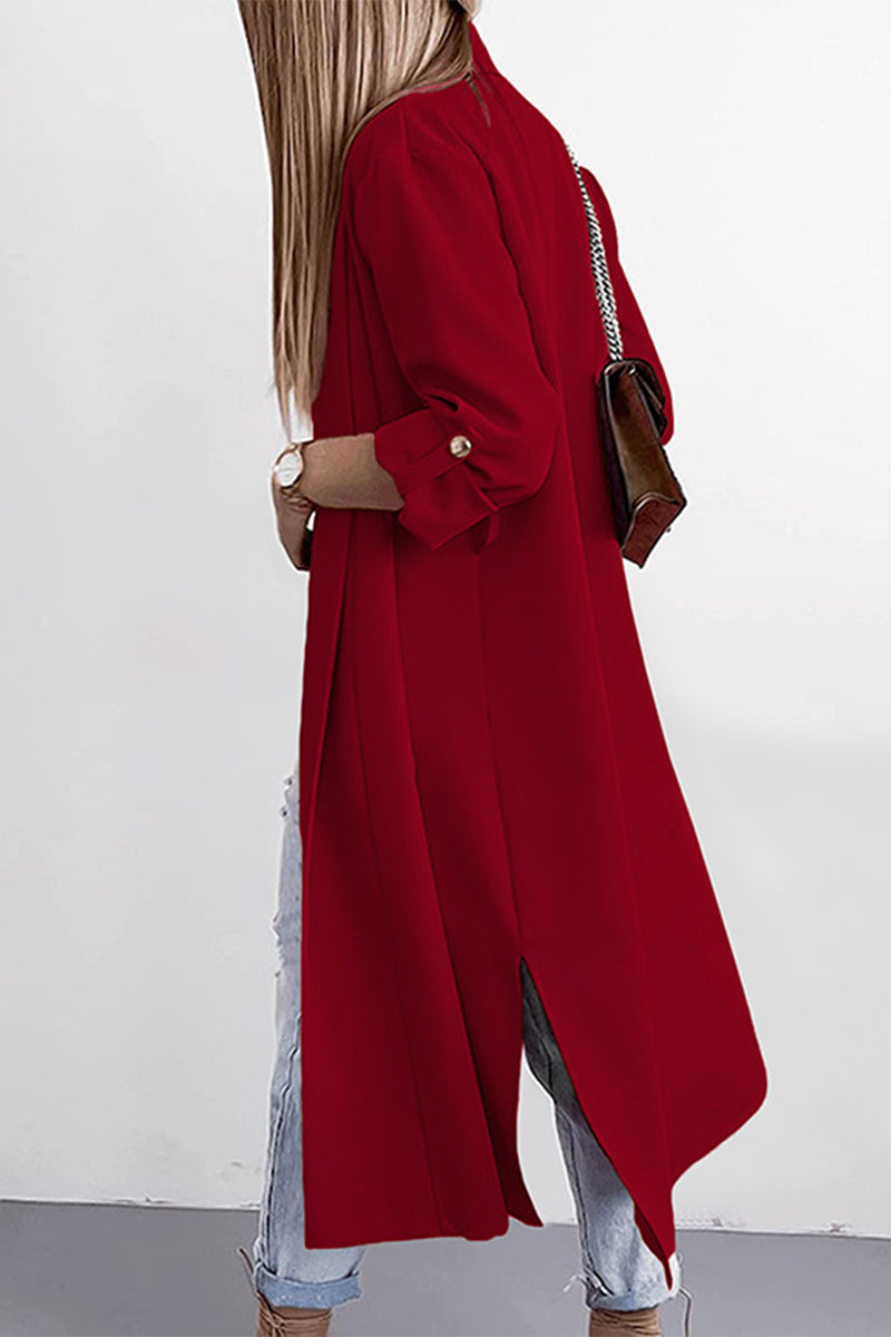 Fashion Elegant Solid Slit Turndown Collar Outerwear