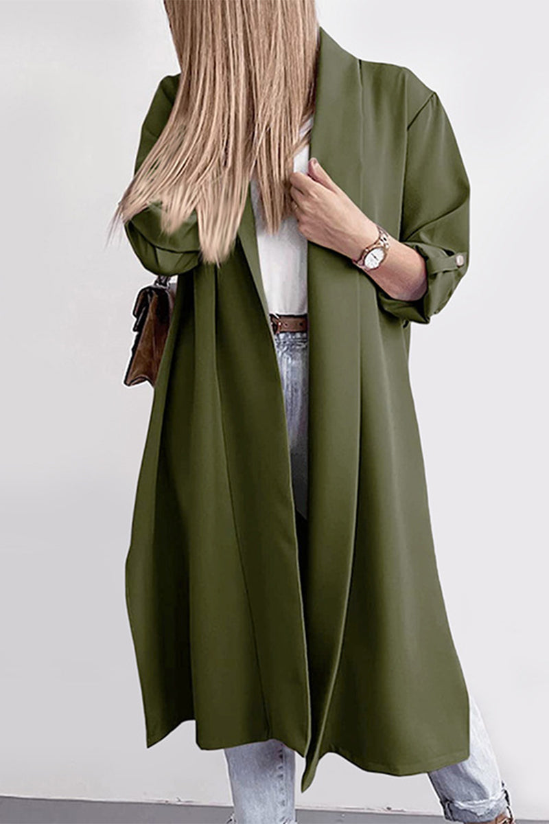 Fashion Elegant Solid Slit Turndown Collar Outerwear