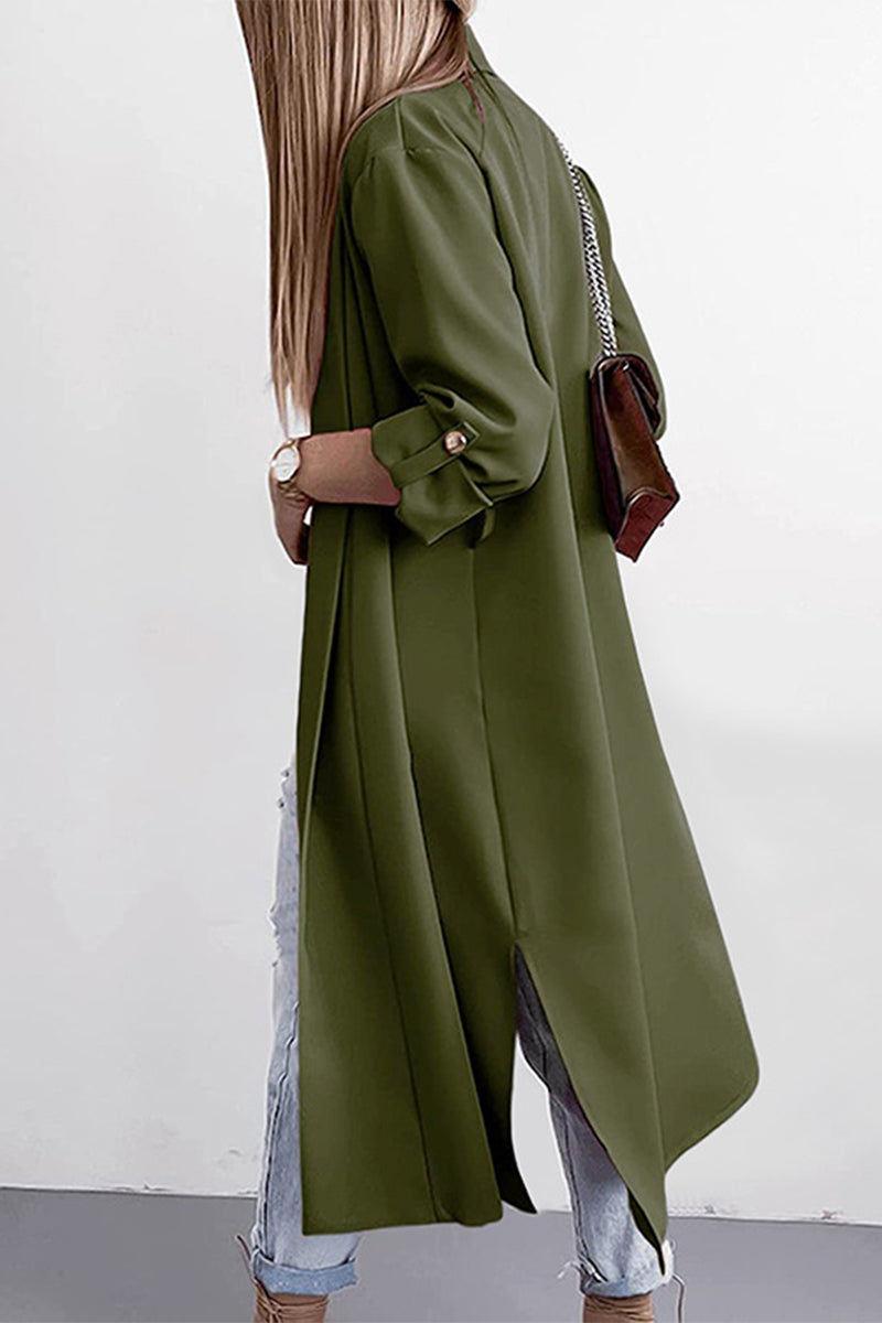 Fashion Elegant Solid Slit Turndown Collar Outerwear