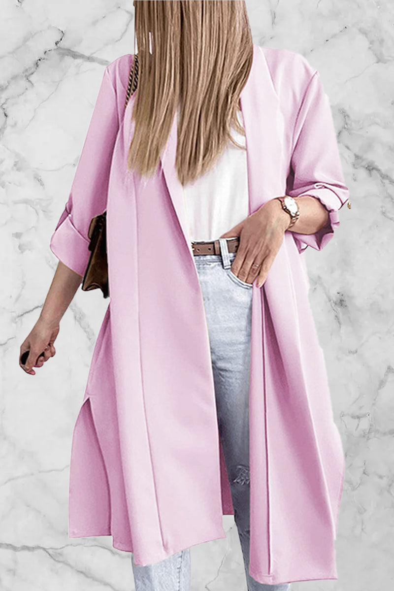 Fashion Elegant Solid Slit Turndown Collar Outerwear