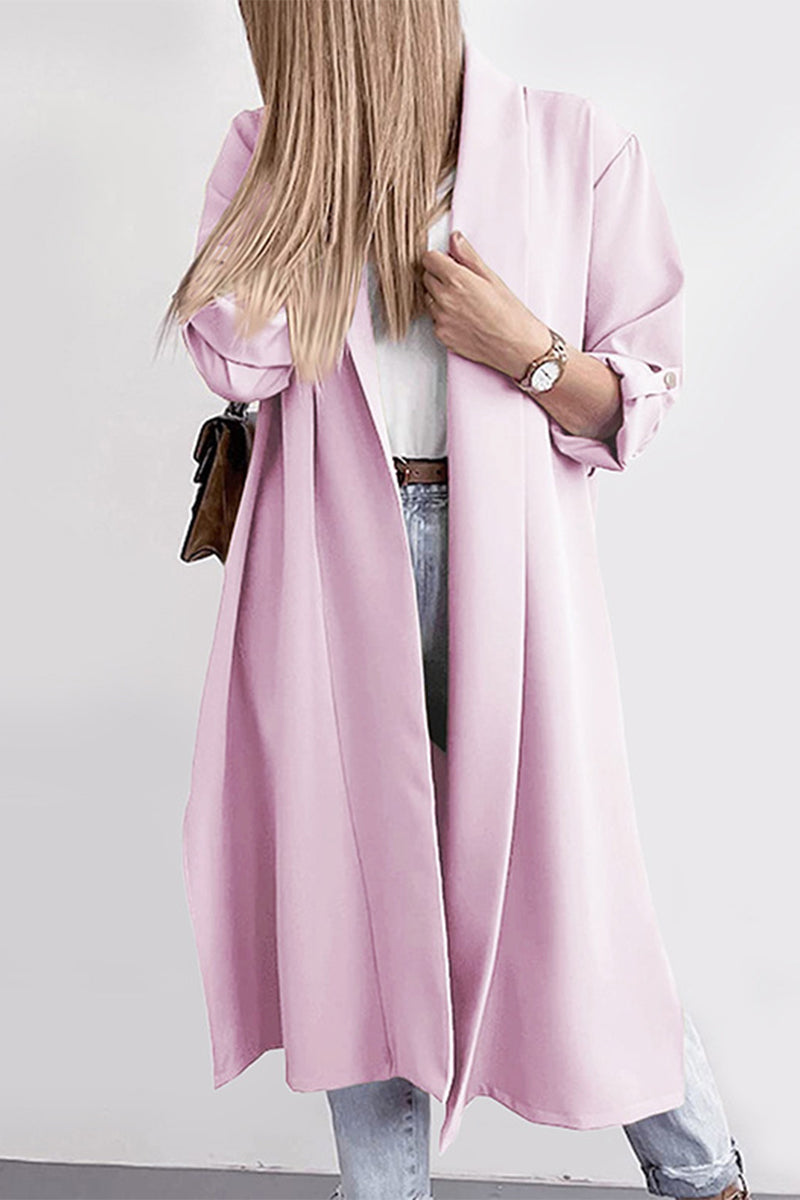 Fashion Elegant Solid Slit Turndown Collar Outerwear