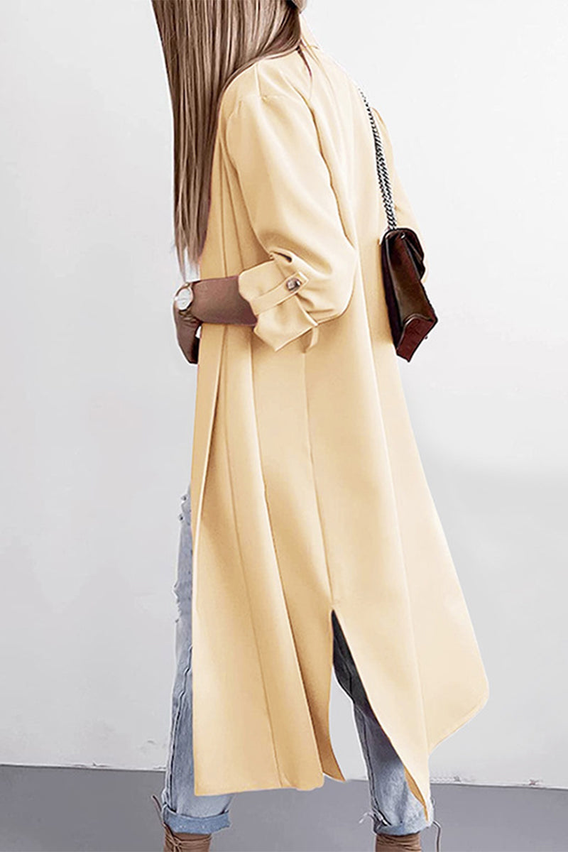 Fashion Elegant Solid Slit Turndown Collar Outerwear