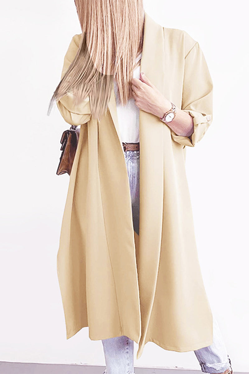 Fashion Elegant Solid Slit Turndown Collar Outerwear