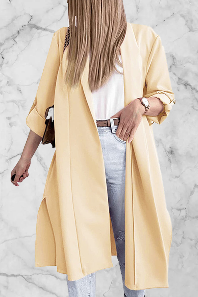 Fashion Elegant Solid Slit Turndown Collar Outerwear