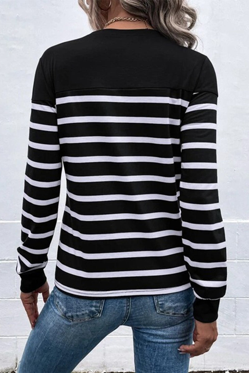 Casual Plaid Striped Printing O Neck Tops(3 Colors)