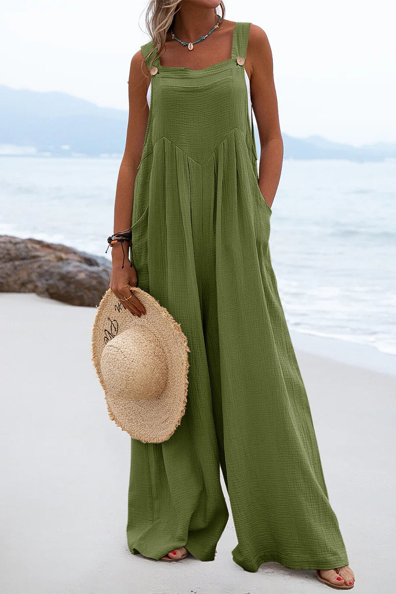 Casual Solid Split Joint Square Collar Loose Jumpsuits(7 colors)