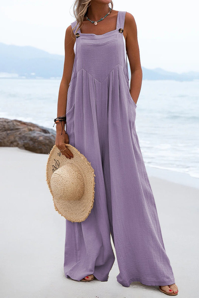 Casual Solid Split Joint Square Collar Loose Jumpsuits(7 colors)
