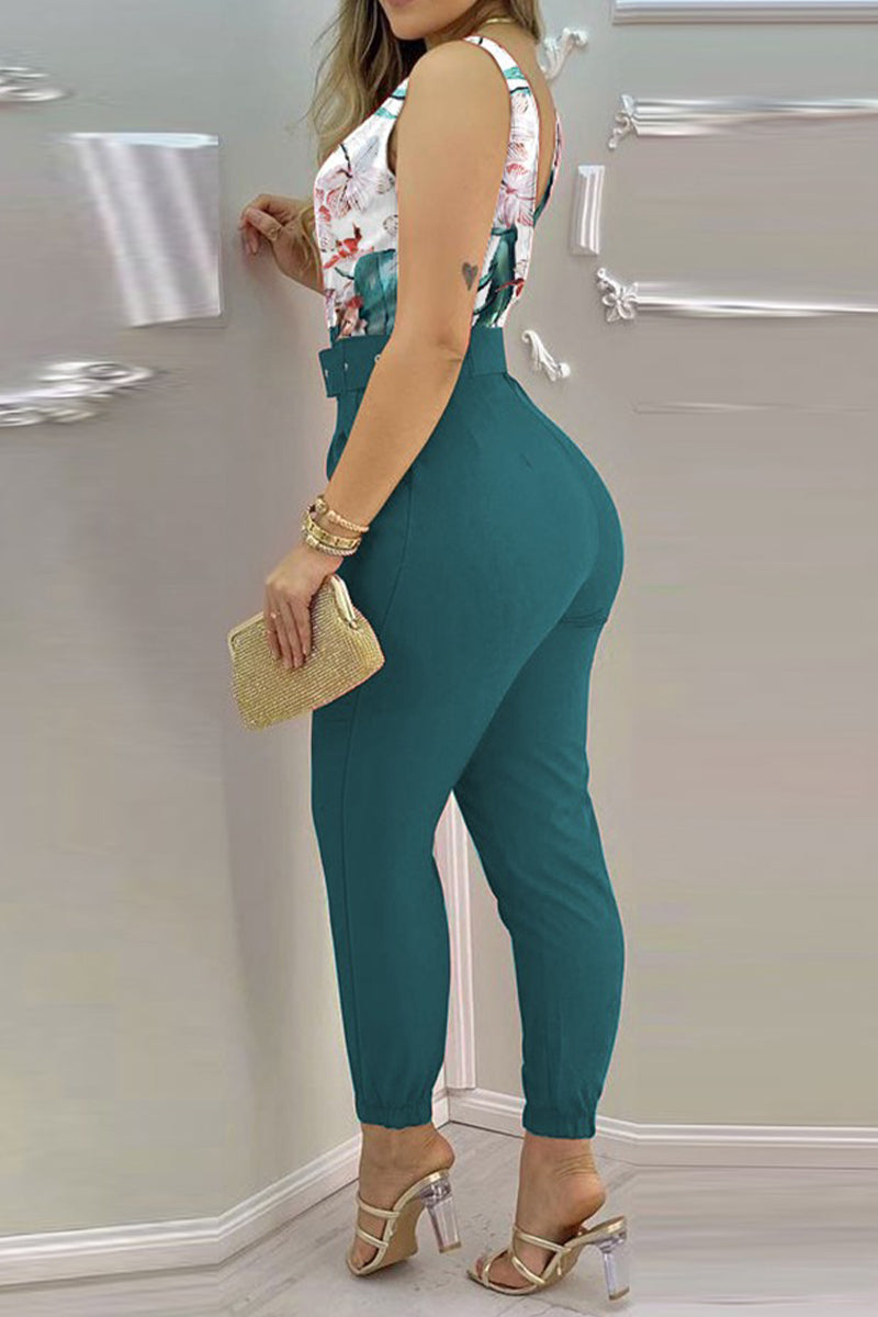 Sexy Casual Solid Backless With Belt V Neck Regular Jumpsuits