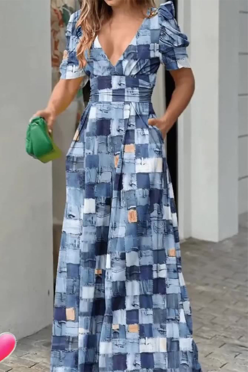 Casual Street Print V Neck Loose Jumpsuits(7 Colors)