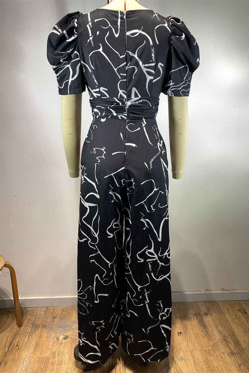 Casual Street Print V Neck Loose Jumpsuits(7 Colors)