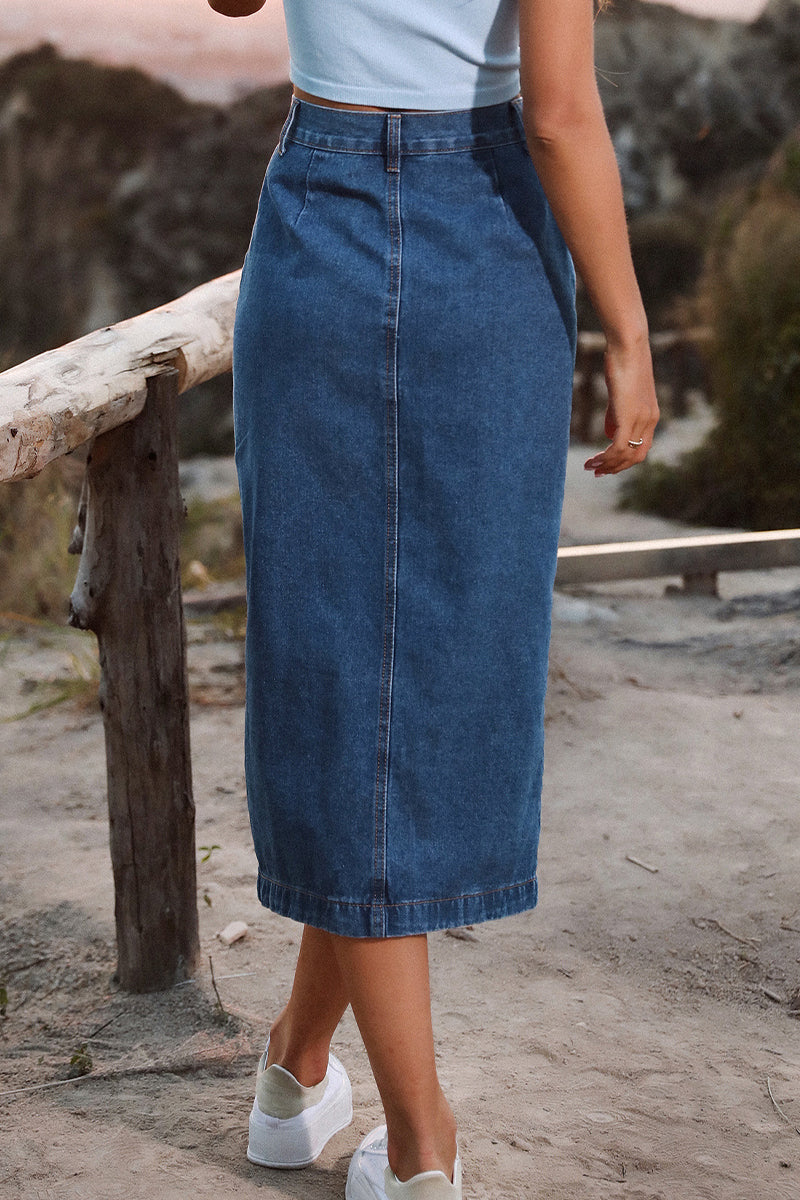 Elegant Solid Buckle Slit High Waist Pencil Solid Color Bottoms(5 Colors)