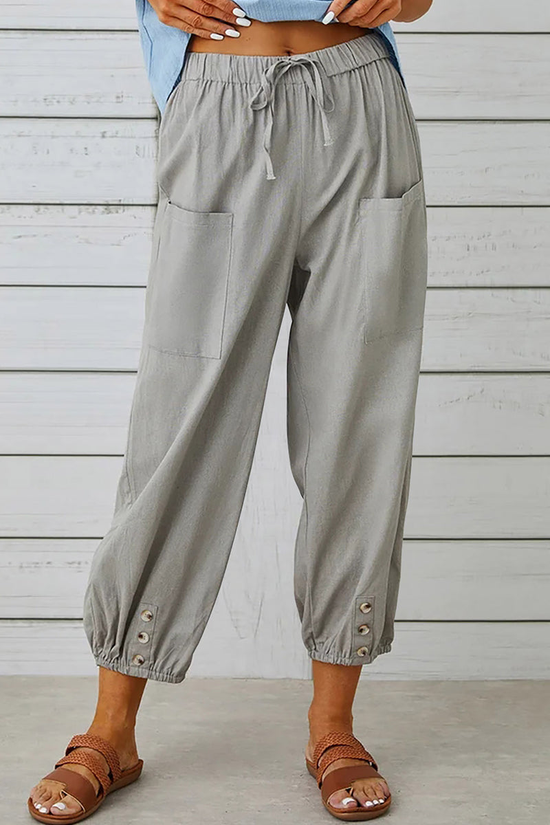 Casual Solid Pocket Loose High Waist Wide Leg Solid Color Bottoms(10 Colors)