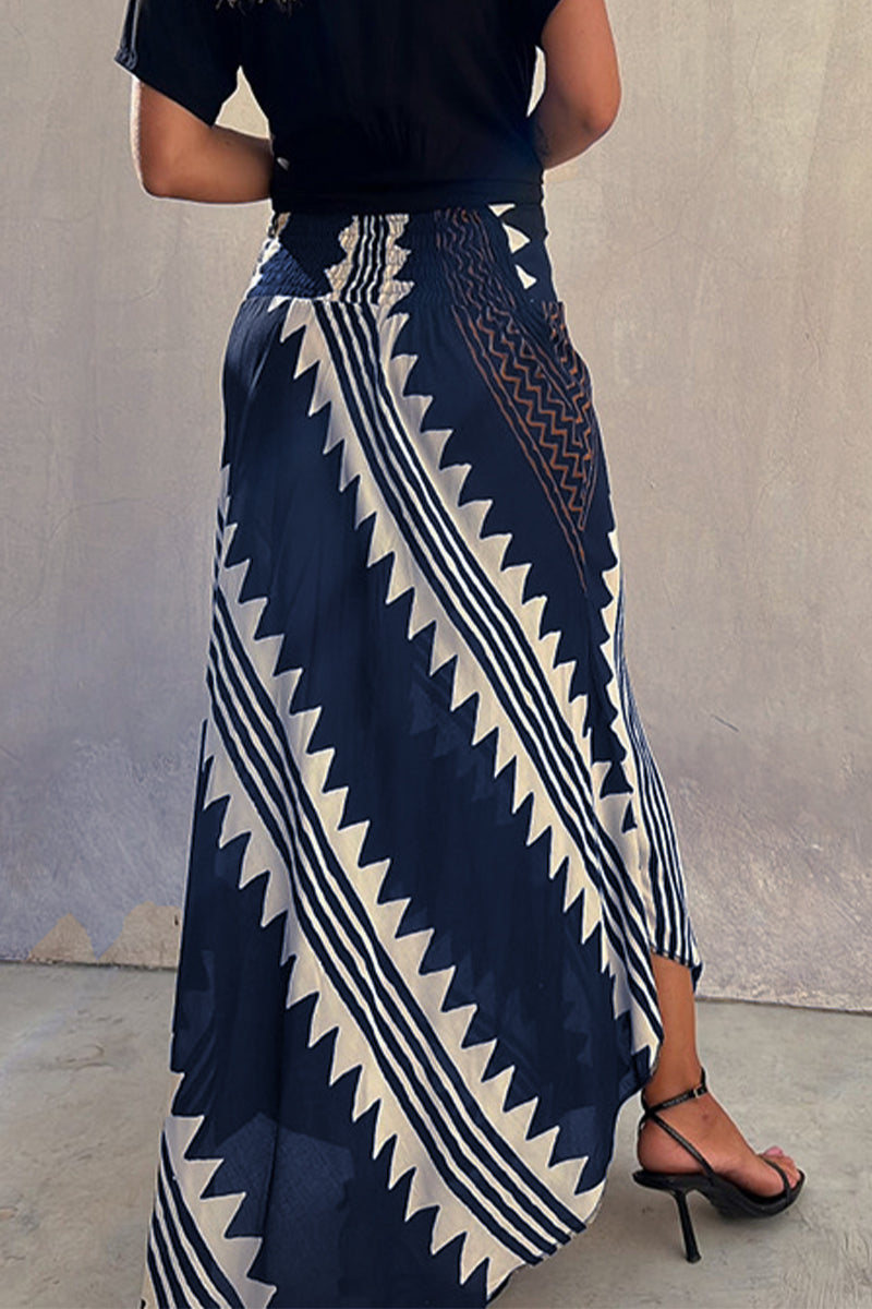 Elegant College Geometric Print Patchwork Loose High Waist Type A Full Print Bottoms