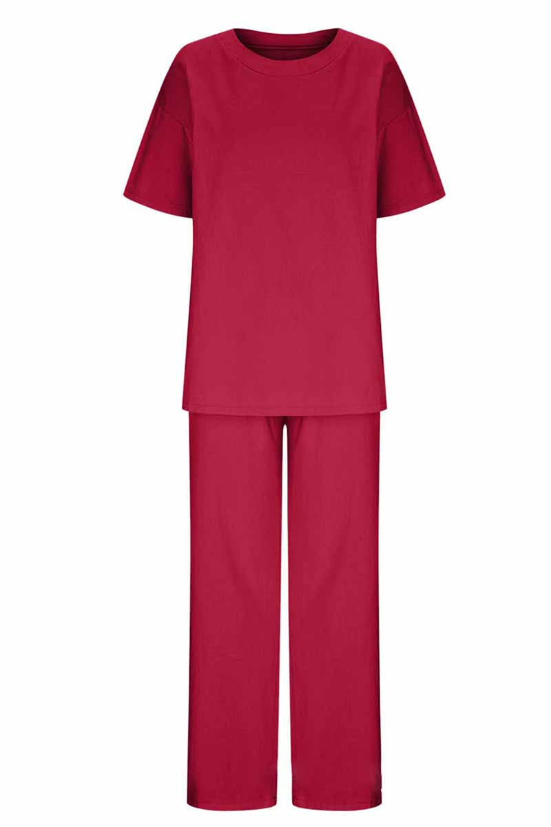 Casual Living Solid O Neck Short Sleeve Two Pieces(11 Colors)
