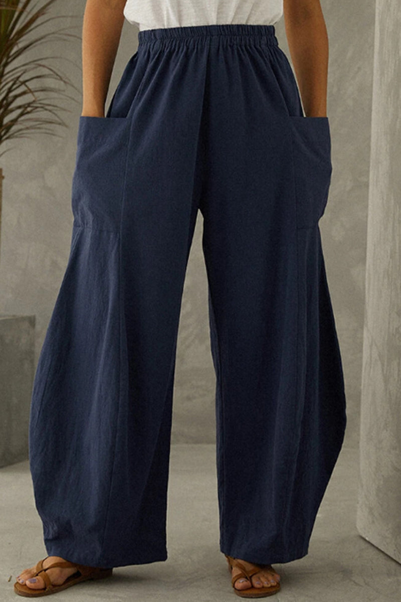 Casual Solid Pocket Loose Solid Color Bottoms