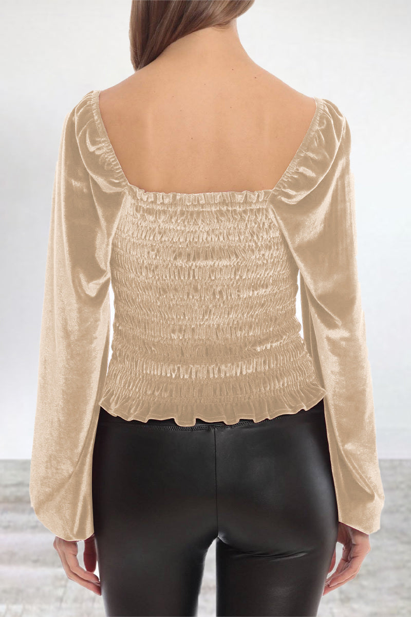 Elegant Solid Fold Square Collar Tops