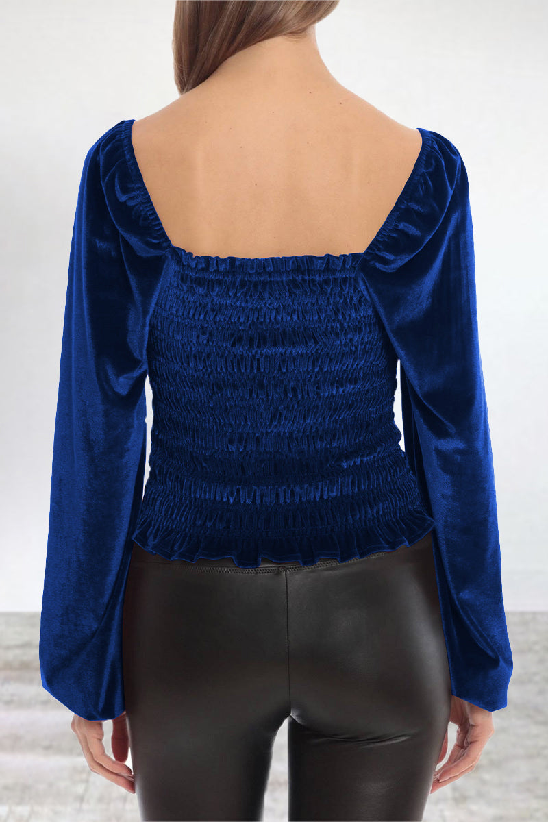 Elegant Solid Fold Square Collar Tops